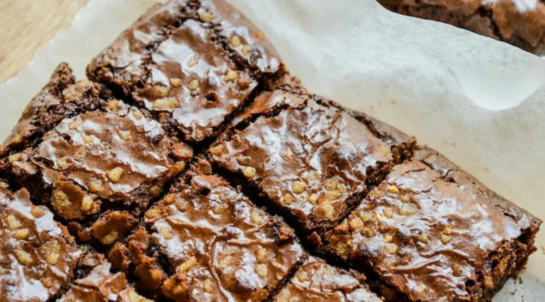 Der Schoko-Klassiker mal anders als Brownies mit Halva und Tahini, geschnitten auf einem Backblech